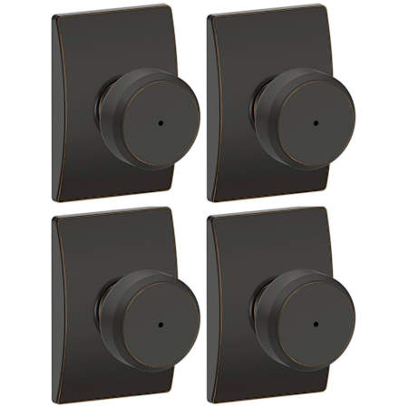 Schlage Bowery Privacy Knob Set with Decorative Century Trim - Pack of 4 Aged Bronze