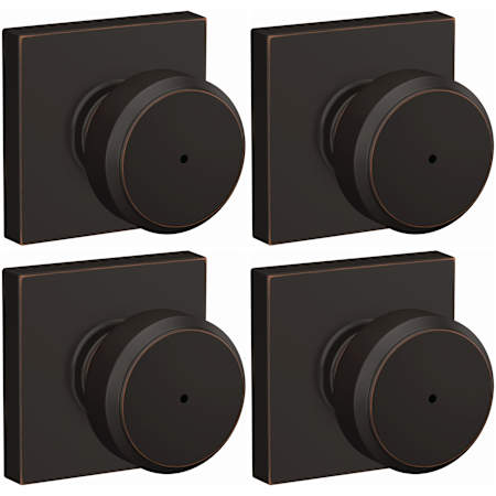 Schlage Bowery Privacy Door Knob Set with Collins Rose - Pack of 4 Aged Bronze