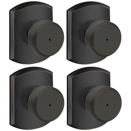 Schlage Bowery Privacy Door Knob Set with Decorative Greenwich Trim - Pack of 4 Aged Bronze