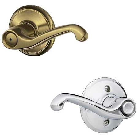 Schlage Flair Right Handed Privacy Door Lever Set - Split Finish Only Antique Brass x Polished Chrome