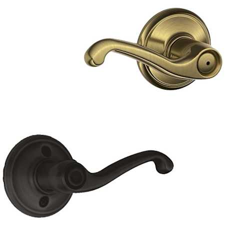 Schlage Flair Left Handed Privacy Door Lever Set - Split Finish Only Antique Brass x Aged Bronze