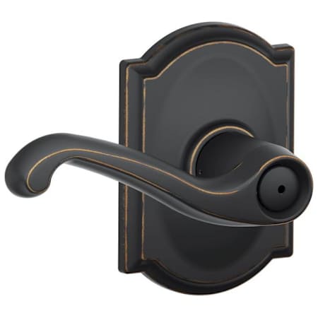 Schlage Flair Privacy Door Lever Set with Decorative Camelot Trim Aged Bronze
