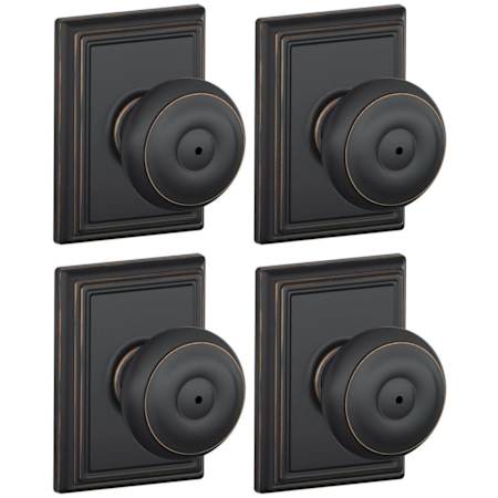 Schlage Georgian Privacy Door Knob Set with Decorative Addison Trim - Pack of 4 Aged Bronze