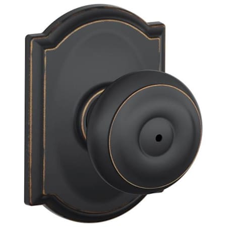 Schlage Georgian Privacy Door Knob Set with Decorative Camelot Trim Aged Bronze