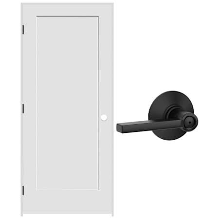 Schlage 32" W x 80" H Single Panel Left Handed Interior Prehung Door with 6-9/16" Door Jamb and Latitude Privacy Door Lever Set Matte Black