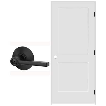 Schlage 32" W x 80" H Double Panel Right Handed Interior Prehung Door with 4-9/16" Door Jamb and Latitude Privacy Door Lever Set Matte Black