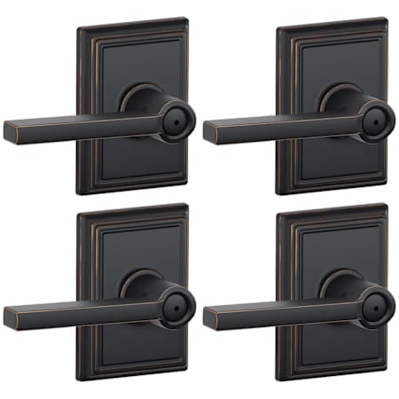 Schlage Latitude Privacy Door Lever Set with Decorative Addison Trim - Pack of 4 Aged Bronze