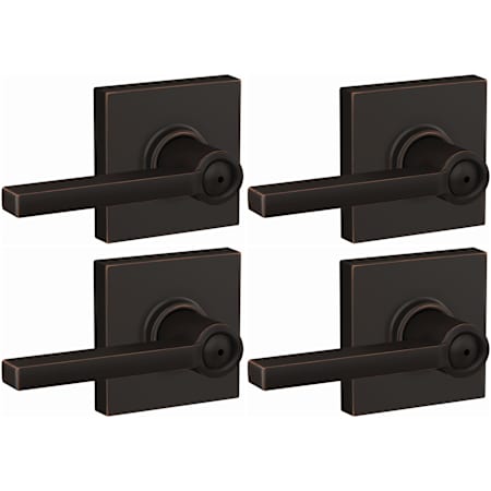 Schlage Latitude Privacy Door Lever Set with Collins Rose - Pack of 4 Aged Bronze