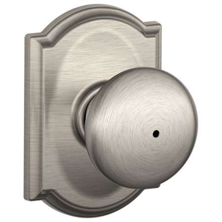 Schlage Plymouth Privacy Door Knob Set with Decorative Camelot Trim Satin Nickel