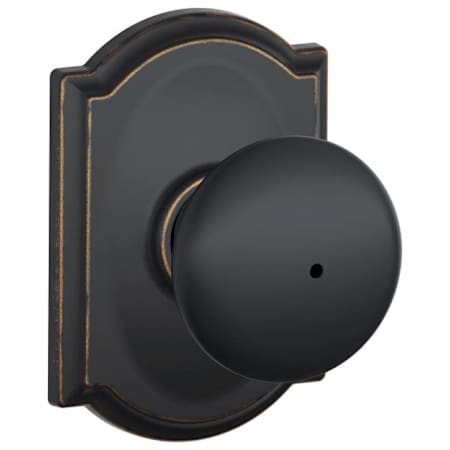 Schlage Plymouth Privacy Door Knob Set with Decorative Camelot Trim Aged Bronze
