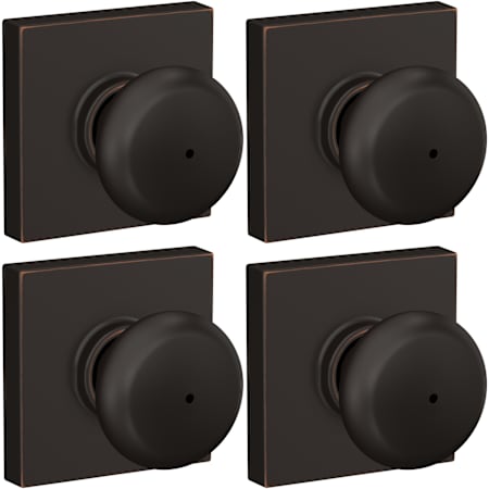 Schlage Plymouth Privacy Door Knob Set with Collins Rose - Pack of 4 Aged Bronze
