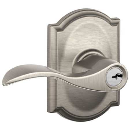 Schlage Accent Single Cylinder Keyed Entry Door Lever Set with Decorative Camelot Trim Satin Nickel