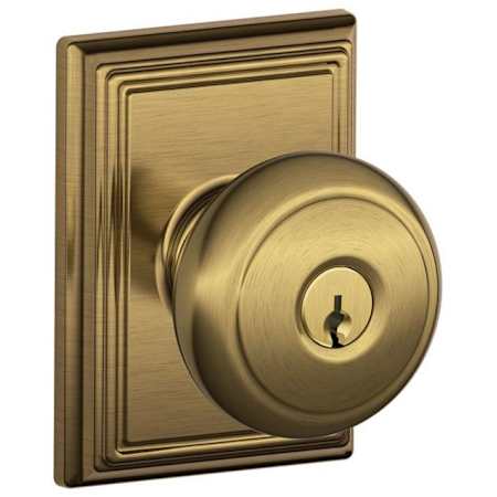 Schlage Andover Keyed Entry Door Knob Set with Decorative Addison Trim Antique Brass