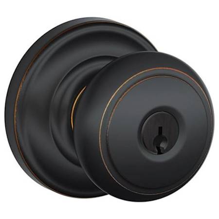 Schlage Andover Keyed Entry Single Cylinder Door Knob Set with Decorative Andover Trim Aged Bronze