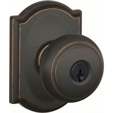 Schlage Andover Keyed Entry Door Knob Set with Decorative Camelot Trim Aged Bronze