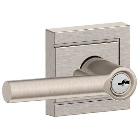 Schlage Broadway Single Cylinder Keyed Entry Door Lever Set with Decorative Upland Trim Satin Nickel