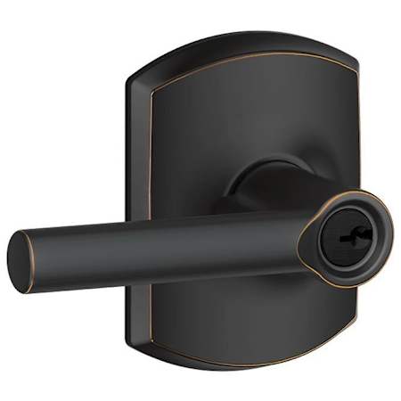 Schlage Broadway Single Cylinder Keyed Entry Door Lever Set with Decorative Greenwich Trim Aged Bronze