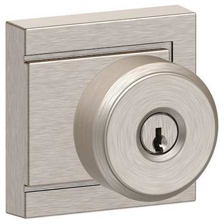 Schlage Bowery Keyed Entry Single Cylinder Door Knob Set with Decorative Upland Trim Satin Nickel