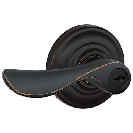Schlage Champagne Single Cylinder Keyed Entry Door Lever Set with Decorative Andover Trim Aged Bronze