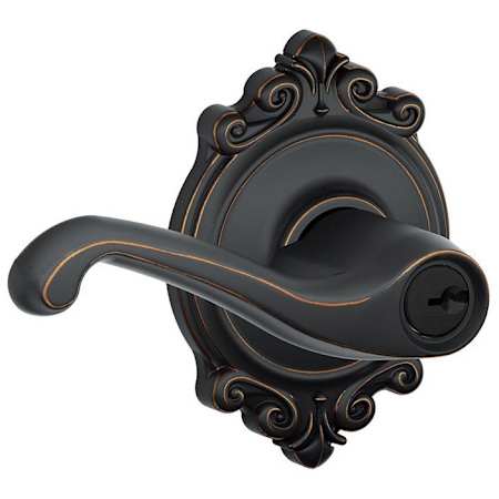 Schlage Flair Single Cylinder Keyed Entry Door Lever Set with Decorative Brookshire Trim Aged Bronze
