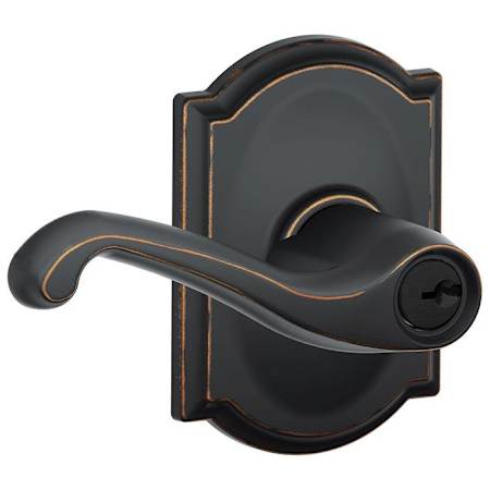 Schlage Flair Single Cylinder Keyed Entry Door Lever Set with Decorative Camelot Trim Aged Bronze