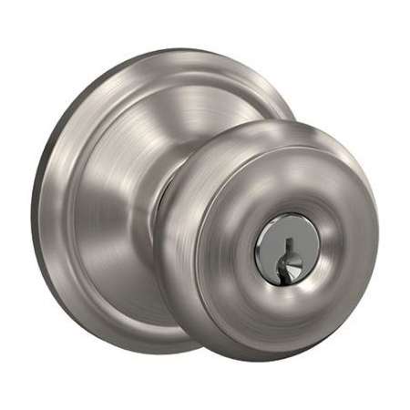 Schlage Georgian Keyed Entry Single Cylinder Door Knob Set with Accent Interior Lever Satin Nickel