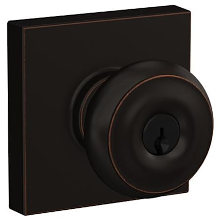 Schlage Georgian Keyed Entry Single Cylinder Door Knob Set with Decorative Collins Trim Aged Bronze