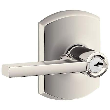 Schlage Latitude Single Cylinder Keyed Entry Door Lever Set with Decorative Greenwich Trim Polished Nickel