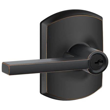 Schlage Latitude Single Cylinder Keyed Entry Door Lever Set with Decorative Greenwich Trim Aged Bronze