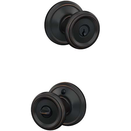 Schlage Custom Offerman Single Cylinder Keyed Entry Door Knob Set with Georgian Trim Aged Bronze