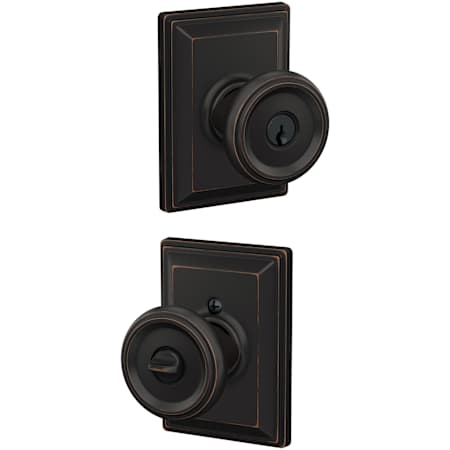 Schlage Custom Offerman Single Cylinder Keyed Entry Door Knob Set with Grandville Trim Aged Bronze