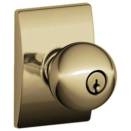 Schlage Orbit Keyed Entry Single Cylinder Door Knob Set with Decorative Century Trim Antique Brass