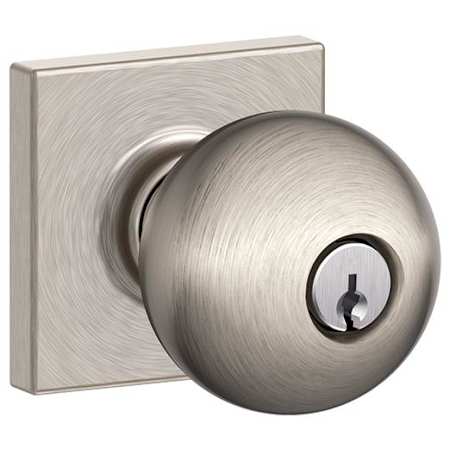Schlage Orbit Keyed Entry Single Cylinder Door Knob Set with Decorative Collins Trim Satin Nickel