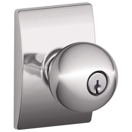 Schlage Orbit Keyed Entry Single Cylinder Door Knob Set with Decorative Century Trim Bright Chrome