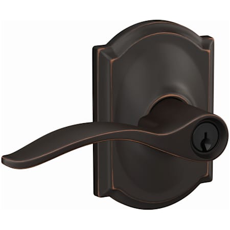 Schlage Custom Pennant Passage or Privacy Door Lever Set with Camelot Trim Aged Bronze