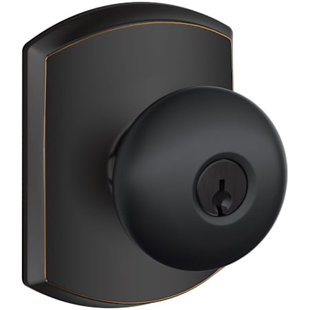 Schlage Plymouth Keyed Entry Single Cylinder Door Knob Set with Decorative Greenwich Trim Aged Bronze