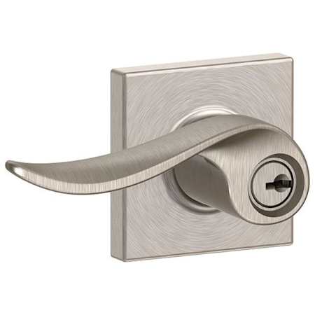 Schlage Sacramento Single Cylinder Keyed Entry Door Lever Set with Decorative Collins Trim Satin Nickel