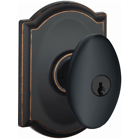 Schlage Siena Keyed Entry Single Cylinder Door Knob Set with Decorative Camelot Trim Aged Bronze