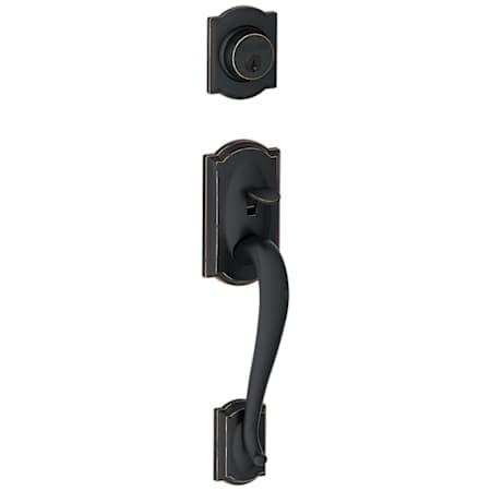 Schlage Camelot Single Cylinder Exterior Entrance Handleset from the F-Series Aged Bronze