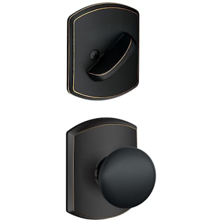 Schlage Plymouth Interior Pack Knob Set with Single Cylinder Deadbolt and Decorative Greenwich Rose - Exterior Handleset Sold Separately Aged Bronze