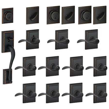 Schlage Addison Complete House Door Hardware Package with Accent Interior Levers Right Handed Exterior Front Door Handleset Aged Bronze