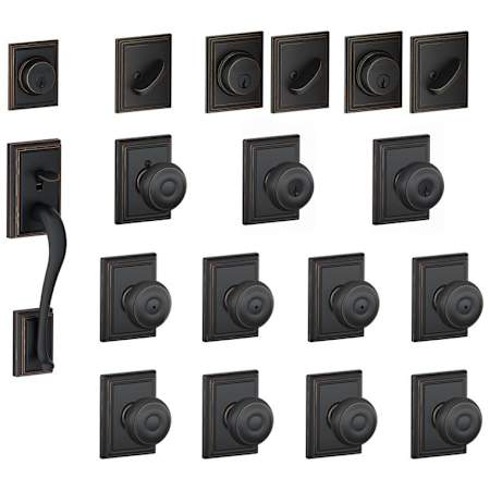 Schlage Addison Complete House Door Hardware Package with Georgian Interior Knobs and Single Cylinder Exterior Front Door Handleset Aged Bronze