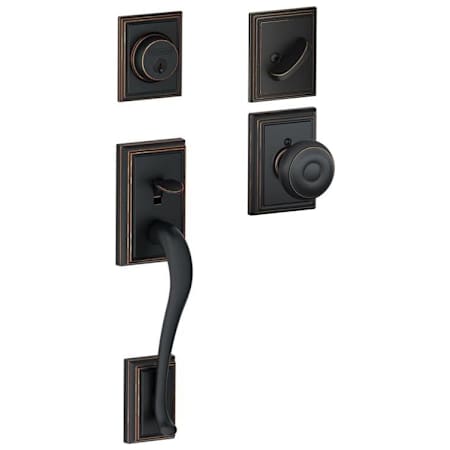 Schlage Addison Sectional Single Cylinder Keyed Entry Handleset with Georgian Knob with Decorative Addison Trim Aged Bronze