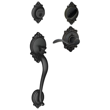 Schlage Brookshire Left Handed Sectional Single Cylinder Keyed Entry Handleset with Accent Lever with Decorative Brookshire Trim Aged Bronze