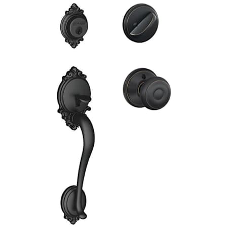 Schlage Brookshire Sectional Single Cylinder Keyed Entry Handleset with Georgian Knob Aged Bronze