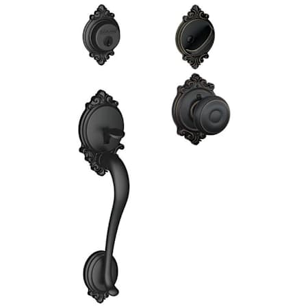 Schlage Brookshire Sectional Single Cylinder Keyed Entry Handleset with Georgian Knob with Decorative Brookshire Trim Aged Bronze
