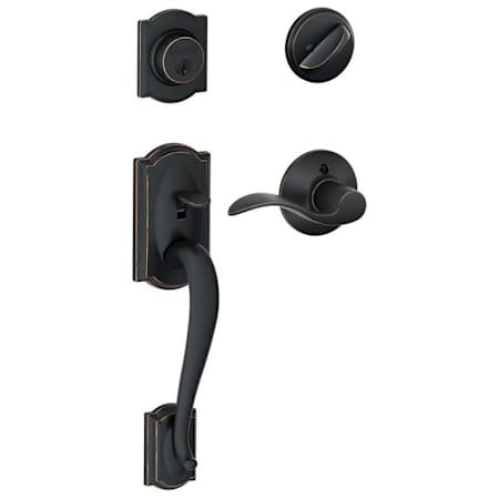 Schlage Camelot Right Handed Sectional Single Cylinder Keyed Entry Handleset with Accent Lever Aged Bronze