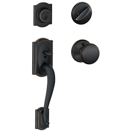 Schlage Camelot Sectional Single Cylinder Keyed Entry Handleset with Andover Knob Aged Bronze