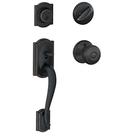 Schlage Camelot Sectional Single Cylinder Keyed Entry Handleset with Georgian Knob Aged Bronze