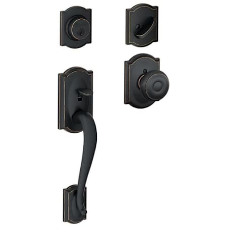 Schlage Camelot Sectional Single Cylinder Keyed Entry Handleset with Georgian Knob with Decorative Camelot Trim Aged Bronze